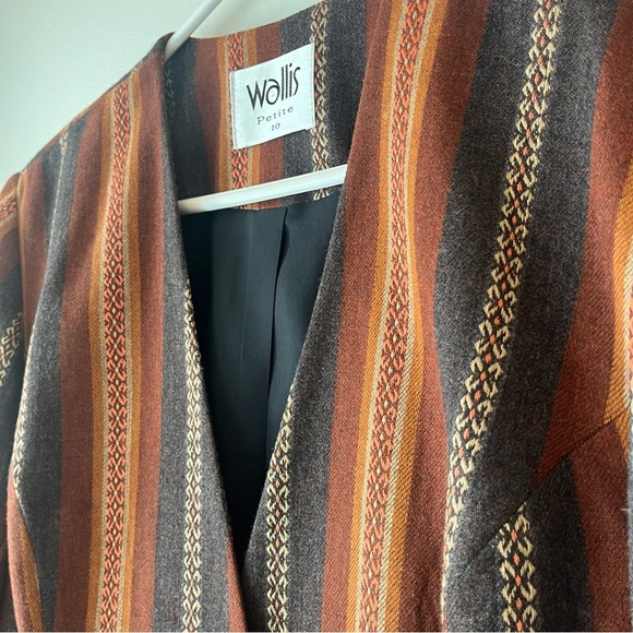 Wallis vintage one button retro western boho chic striped blazer women’s size 10 - Picture 8 of 11